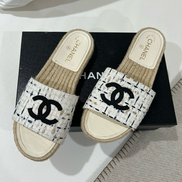 CHANEL Shoes - Chanel tweed espadrille flat sandals